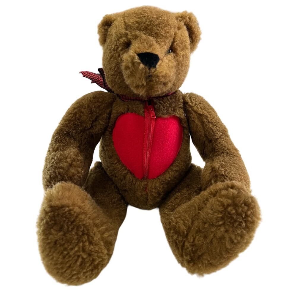 Emotions Vintage Teddy Bear Heart Zipper Chest 1985 Mattel Plush Brown Jointed